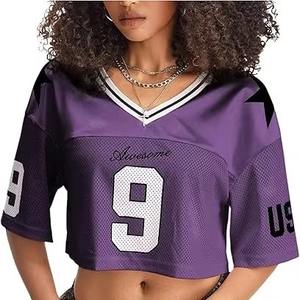 Camiseta Deportiva Retro para Mujer, con Logotipo Personalizado, Estilo Holgado, para Fanáticas del Fútbol Americano, Transpirable, de Malla, Corte Cuadrado, con Logotipo Frontal, OFERTA - Product Image 1