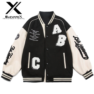 Chaqueta universitaria azul claro de lujo personalizada para hombre nueva chaqueta de béisbol universitaria mangas de cuero negro bordado Letterman pareja - Product Image 5