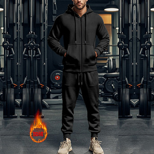 Conjunto de chándal de color sólido para hombre, conjunto de chándal para otoño e invierno, conjunto de pantalones de chándal con cremallera y Sudadera con capucha, conjunto de 2 piezas para hombre - Product Image 2