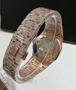 Reloj de diamantes VVS Moissanite, oro rosa, hielo completo, movimiento automático, reloj suizo de 42MM, reloj de diamantes de tono dorado rosa completo - Product Image 6