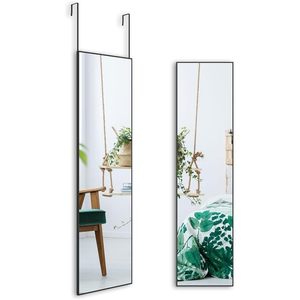 Specchio a figura intera da appendere alla porta 47 x 12 cm, cornice in alluminio nero, materiale rame, 2 ganci, grande formato, montaggio a parete per appendere alla porta - Product Image 5