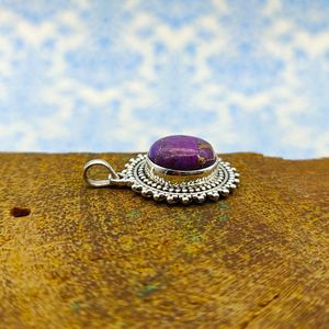 Dainty 925 Sterling Silver Fine Pendant <b>Necklace</b> Natural Purple Copper <b>Turquoise</b> Oval Shape Children's Anniversary Gift - Product Image 4