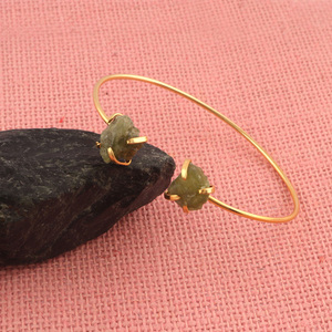Pulsera ajustable de peridoto Natural y doble piedra para mujer, Juego de puntas chapadas en oro, brazalete abierto, pulsera de piedra, regalo para mujer - Product Image 5