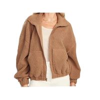 Blouson Bomber Femme en Polaire Sherpa Tissé Couleur Personnalisée, Respirant et Chaud pour l'Automne et l'Hiver, Style Décontracté Oversize en Fausse Fourrure – Meilleure Vente 2025