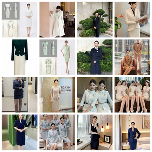 Conjunto de Traje OEM ODM para <span class=keywords><strong>Mujer</strong></span>, Blazer con Cuello Chal Blanco, Doble Botonadura, Falda Peplum, para Recepción de Hotel, Ropa Profesional - Product Image 6