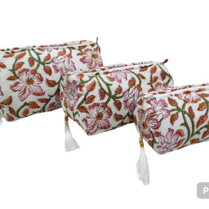 Trousse de toilette écologique en coton matelassé pour le rangement de cosmétiques faits à la main avec fermeture éclair en tailles petite, moyenne et grande pour les voyages - Product Image 1