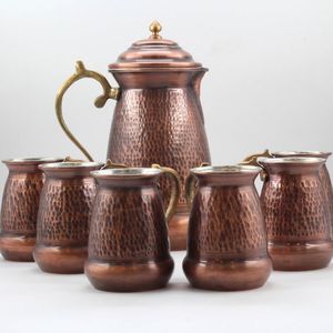 Metal Pure Copper Water Pitcher Approx 60 Fluid Ounce Capacity <b>Flower</b> Design Embossed Metal Material - Product Image 6