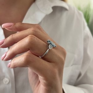 Original zafiro azul Marquesa corte Moissanite diamante tres piedras anillo 925 Plata fina boda novias regalo para pareja - Product Image 2