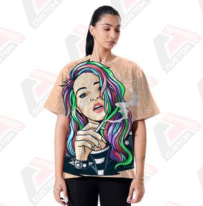 T-shirt élégant pour femmes lavé à l'acide confortable et écologique été à la mode Girly Denim Batik velours côtelé avec décoration d'appliques - Product Image 4