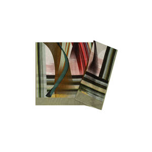 Châle vintage en soie kaki à franges, long et rectangulaire, imprimé - Product Image 1