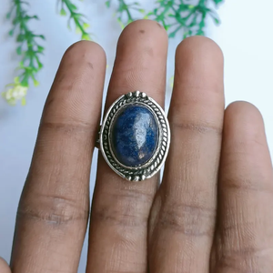 แหวนเงินสเตอร์ลิงแท้925แข็งสไตล์โบฮีเมียนแท้พร้อมกรอบพลอยธรรมชาติจาก Lapis Lazuli - Product Image 5
