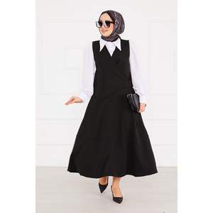 Noir 2 pièces gilet jupe hijab ensemble robes décontractées - Product Image 2