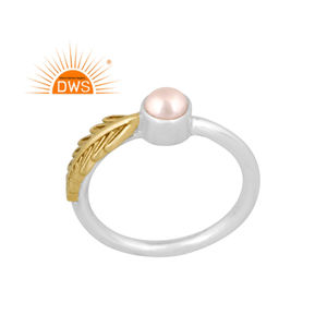 แหวนเงินแท้ลายใบไม้ประดับมุกธรรมชาติสำหรับผู้หญิงของขวัญ - Product Image 1