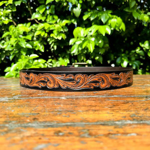 Ceinture en cuir véritable sculptée à la main de style western classique vintage avec boucle en laiton massif durable finition OEB - Product Image 5