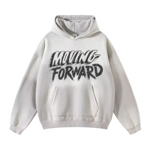 Acid Wash Hoodie Couleur Blanche Oversize Casual Wear Automne Hiver Sun Fad Acid Wash Hoodies Avec Logo Sérigraphié - Product Image 1