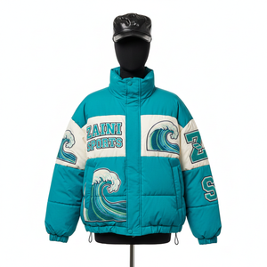 Veste matelassée haut de gamme pour femmes, tissu isolant en polyester, style à panneaux blancs et turquoise, logo brodé personnalisé, veste matelassée pour femmes - Product Image 1
