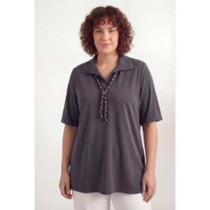 Blusa modal de talla grande con lazo en el cuello, color negro - Product Image 1