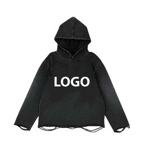 Sudadera con Capucha Estilo Urbano Personalizada, Lavada, Sin Cordones, de Algodón Grueso, Lavado Ácido, Decoloración al Sol, Aspecto Desgastado, Vintage, para Hombre - Product Image 2