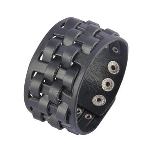 Pulsera de cuero genuino Punk Spike remache tachonado cadena trenzada brazalete de motorista - Product Image 6
