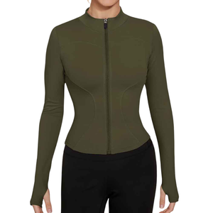 แจ็กเก็ตผ้าสแปนเด็กซ์สำหรับผู้หญิงแจ็กเก็ตเส้นใยโพลีเอสเตอร์ระบายอากาศได้ดีสีทึบแบบกำหนดเอง - Product Image 6