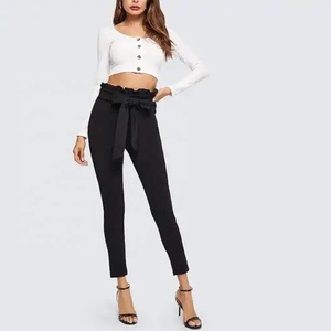 Ropa de calle de color personalizado, pantalones ajustados de mujer, pantalones transpirables de trabajo de cintura alta, pantalones informales ajustados con cremallera para mujer - Product Image 2