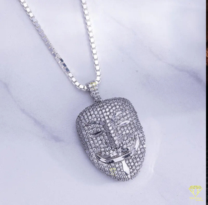V pour Vendetta Masque Hommes Lab Grown Iced Out Guy Fawkes Anonyme Masque Pendentif 925 Sterling Silver Biker Hip Hop Bijoux - Product Image 5