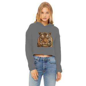 เสื้อฮู้ดครอปผ้าไหมถักสำหรับผู้หญิง รุ่น Massive Tiger ดีไซน์ขอบดิบ แต่งฮู้ดระบายอากาศ เหมาะสำหรับใส่ลำลองในฤดูใบไม้ร่วง - Product Image 3