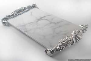 Plateau de service alimentaire en acier inoxydable Table élégante de luxe Plateau décoratif pour serveur de restauration rapide Plateau et plateaux avec poignée en métal doré - Product Image 5