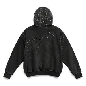 Sweat à capuche personnalisé 2025 avec logo, effet délavé et strass, sweat à capuche délavé au soleil, sweat à capuche à strass empilés, effet délavé à l'acide pour hommes - Product Image 2