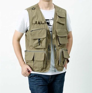 Chaleco cargo de verano para hombre, chaleco informal multibolsillo para deportes al aire libre con cuello en V, chaleco fino suelto, chaleco personalizado - Product Image 1