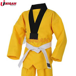 Uniforme de Taekwondo amarillo para niños unisex personalizable MMA artes marciales Karate Hapkido conjunto de entrenamiento para escuela de gimnasia o academia - Product Image 3