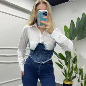 Chemisier décontracté à manches longues en denim imprimé pour femmes Chemisier régulier en coton pleine longueur pour femmes - Product Image 2