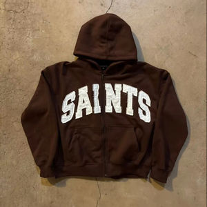 Streetwear homme poids lourd personnalisé sweat à capuche en coton mélangé logo de broderie marque privée disponible avec fermeture éclair vintage - Product Image 5