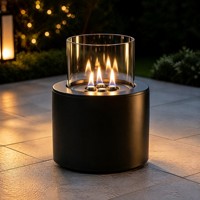 Table de foyer extérieur au bioéthanol, foyer sans fumée ni odeur, avec écran de protection en verre, pour patio, jardin, balcon