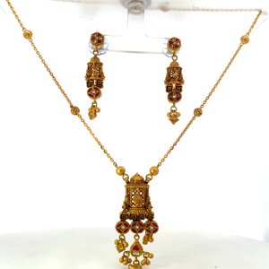 Conjunto de Collar Jhumka de Oro de 22K, Joyería Fina Tradicional de Templo Antiguo - Product Image 5