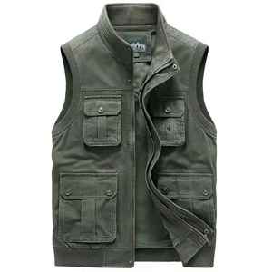 Chaleco de lona de algodón informal para hombre de otoño, chaqueta de talla grande sin mangas, abrigo táctico de fotógrafo con múltiples bolsillos, chaqueta con dos bolsillos para el otoño - Product Image 3
