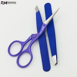 Pince à épiler pour sourcils RMI, produit de qualité supérieure, très populaire, revêtement en poudre bleue, pointe argentée / ensemble de ciseaux à ressort violets - Product Image 3