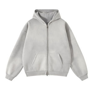 2025 ropa de calle de alta calidad con capucha de lana en blanco Vintage de doble capa con lavado ácido sudaderas con capucha Boxy Zip Up Hoodies - Product Image 5