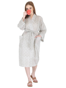 100% algodón hecho a mano mujer Kimono bata larga Bohemia Hippie Albornoz Floral impreso vestido estilo diario étnico transpirable espalda - Product Image 4