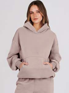 Chándales de invierno de gran tamaño de alta calidad para mujer, conjunto de jersey con estampado personalizado, forro polar transpirable de talla grande, chándal de última moda - Product Image 5