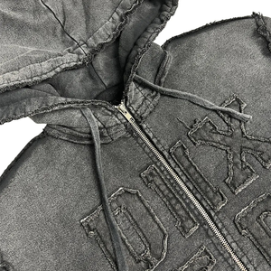 Sudaderas con Capucha de Primera Calidad, Estilo Urbano, de Algodón Felpa con Lavado Ácido y Bordado Desgastado, Fabricante OEM, 450 GSM - Product Image 4