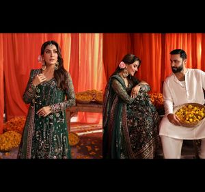 2025 nureh ชุดเดรสผ้าชีฟอง4ชิ้นตกแต่งและปักลายหรูหราพร้อมชุด dupatta pakistani salwar kameez - Product Image 1