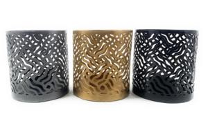 Supports votifs modernes en métal avec découpes abstraites ondulées, ensemble de 3 pièces de supports de lampes à thé assorties or noir chaleur de Noël - Product Image 5