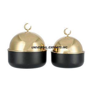 Ensemble de deux casseroles noires de forme ronde avec marmite martelée Casserole design Chauffe-plats en métal fantaisie de qualité supérieure - Product Image 4