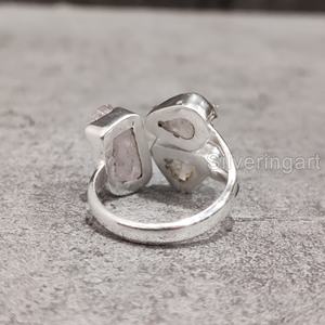 Exporter des bijoux en pierre brute Bague pour femme Quartz rose brut naturel Pierre précieuse Pierre de naissance d'avril Triple pierre Bague en argent sterling 925 - Product Image 5