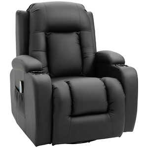 HOMCOM-Fauteuil relax inclinable jusqu'à 150 ° en similicuir avec 8 points de massage et chauffage, noir - Product Image 1