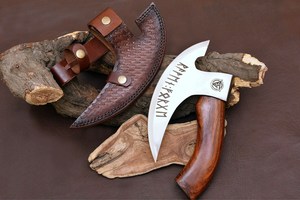 Damascus Traditional Full Tang Multi-Purpose Pizza Cutter <b>axe</b> Meat <b>Chopping</b> Utility Pizza Cutter Knife <b>axe</b> Leather Sheath - Product Image 4