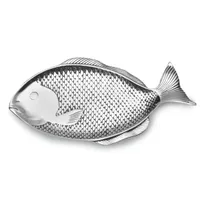 Plateau décoratif en métal en forme de poisson, fait main avec motif écailles, design animal moderne, pièce unique, plaqué sûr et sûr pour la manipulation.