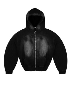 100% Top qualité OEM personnalisé hommes lavage à l'acide fermeture éclair sweat à capuche haute gaufre fermeture éclair motif solide conception personnalisée Logo - Product Image 1