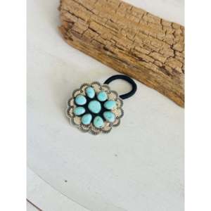 Attache-cheveux Concho de style ethnique en turquoise et argent sterling Danny Henio Royston - Product Image 2